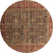 Round Machine Washable Oriental Brown Industrial Rug, wshurb2321brn