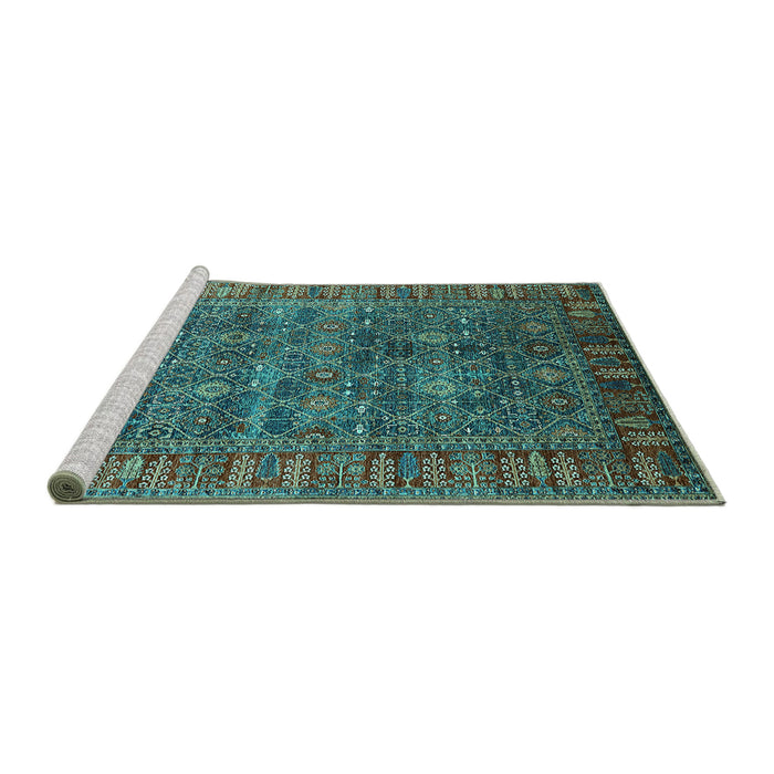 Sideview of Machine Washable Oriental Turquoise Industrial Area Rugs, wshurb2321turq