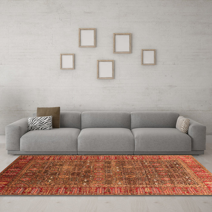 Machine Washable Oriental Orange Industrial Area Rugs in a Living Room, wshurb2321org