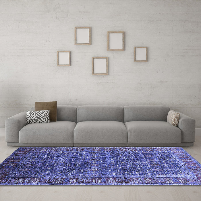 Machine Washable Oriental Blue Industrial Rug in a Living Room, wshurb2321blu