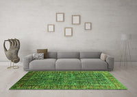 Machine Washable Oriental Green Industrial Rug, wshurb2321grn