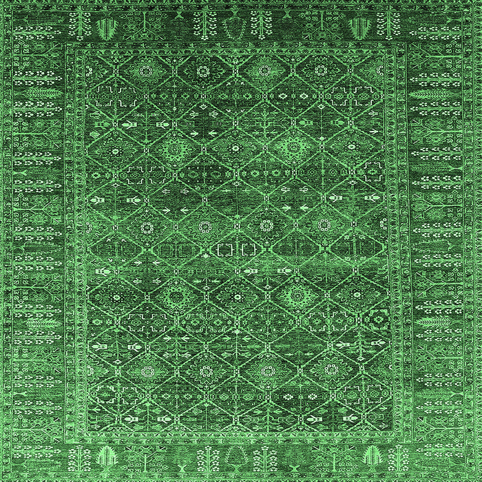 Square Machine Washable Oriental Emerald Green Industrial Area Rugs, wshurb2321emgrn