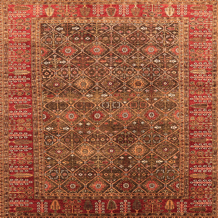 Square Machine Washable Oriental Orange Industrial Area Rugs, wshurb2321org