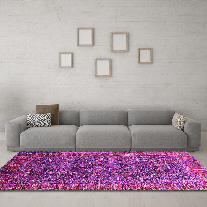 Machine Washable Oriental Pink Industrial Rug in a Living Room, wshurb2321pnk