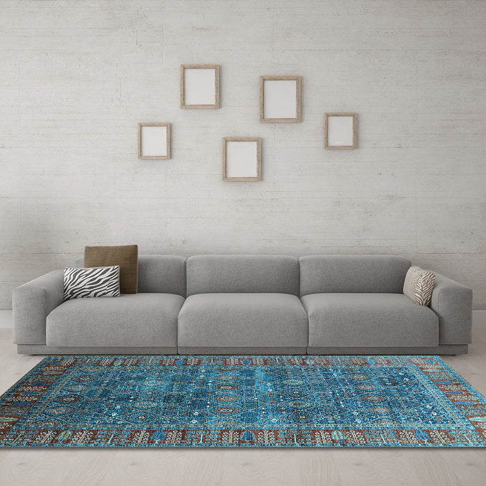 Machine Washable Oriental Light Blue Industrial Rug in a Living Room, wshurb2321lblu