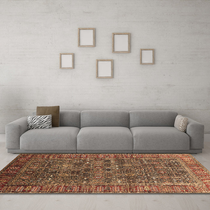 Machine Washable Oriental Brown Industrial Rug in a Living Room,, wshurb2321brn