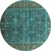 Round Oriental Turquoise Industrial Rug, urb2321turq