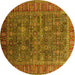 Round Machine Washable Oriental Yellow Industrial Rug, wshurb2321yw