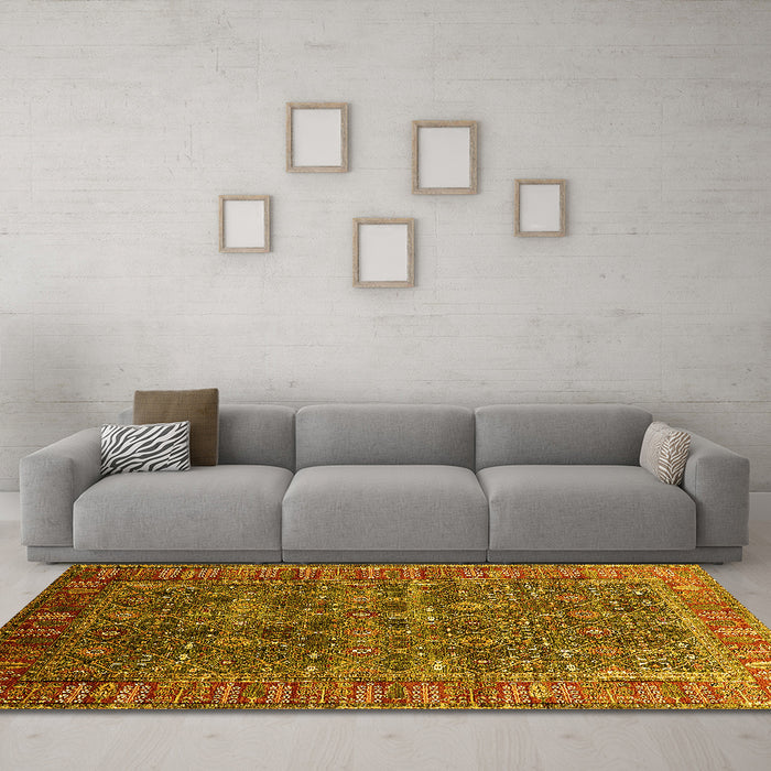Machine Washable Oriental Yellow Industrial Rug in a Living Room, wshurb2321yw
