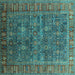 Square Machine Washable Oriental Turquoise Industrial Area Rugs, wshurb2321turq