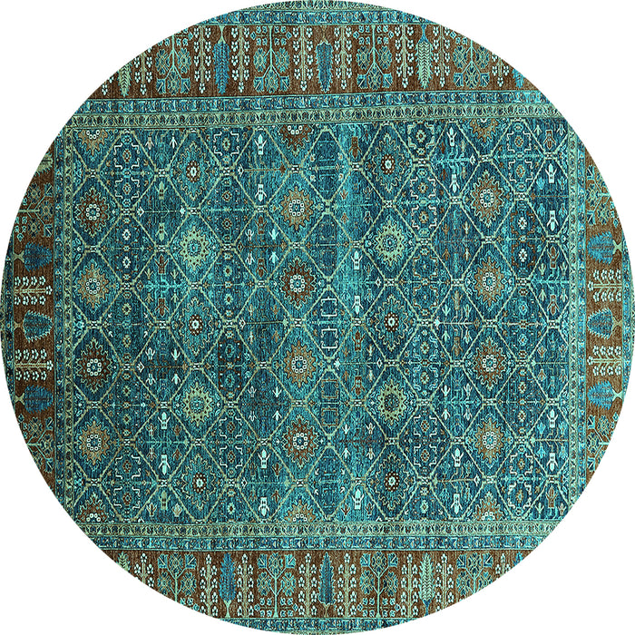 Round Machine Washable Oriental Turquoise Industrial Area Rugs, wshurb2321turq