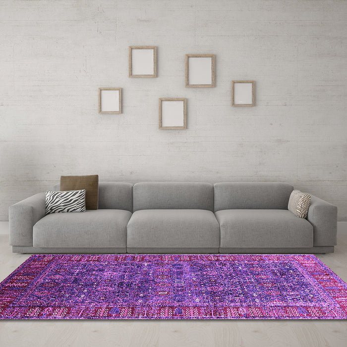 Machine Washable Oriental Purple Industrial Area Rugs in a Living Room, wshurb2321pur