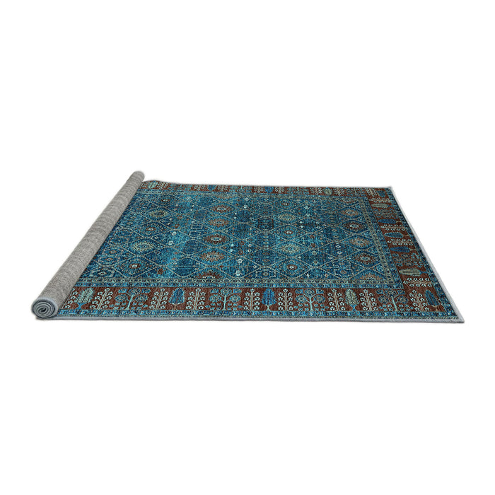 Sideview of Machine Washable Oriental Light Blue Industrial Rug, wshurb2321lblu
