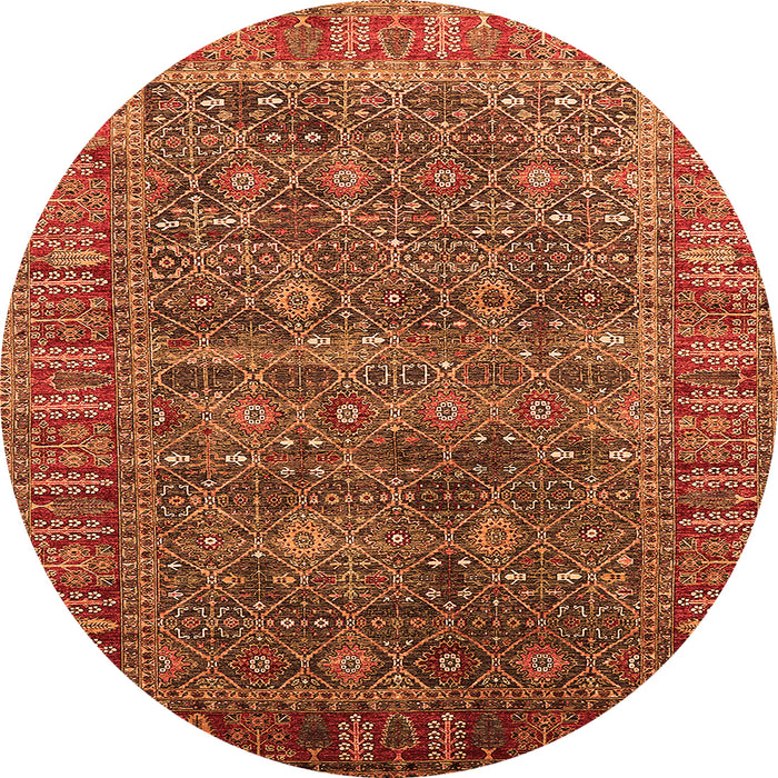 Round Machine Washable Oriental Orange Industrial Area Rugs, wshurb2321org