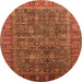 Round Machine Washable Oriental Orange Industrial Area Rugs, wshurb2321org