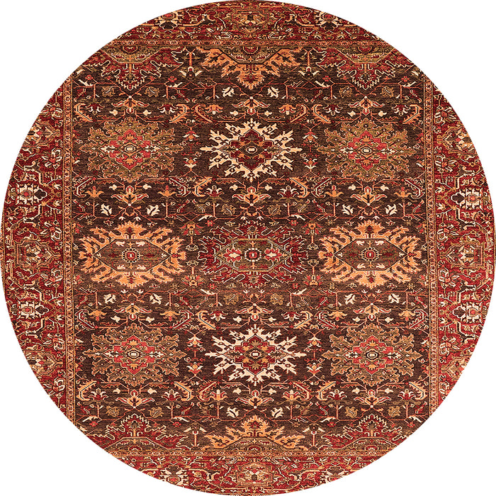 Round Machine Washable Oriental Orange Industrial Area Rugs, wshurb2322org