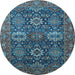 Round Machine Washable Oriental Light Blue Industrial Rug, wshurb2322lblu