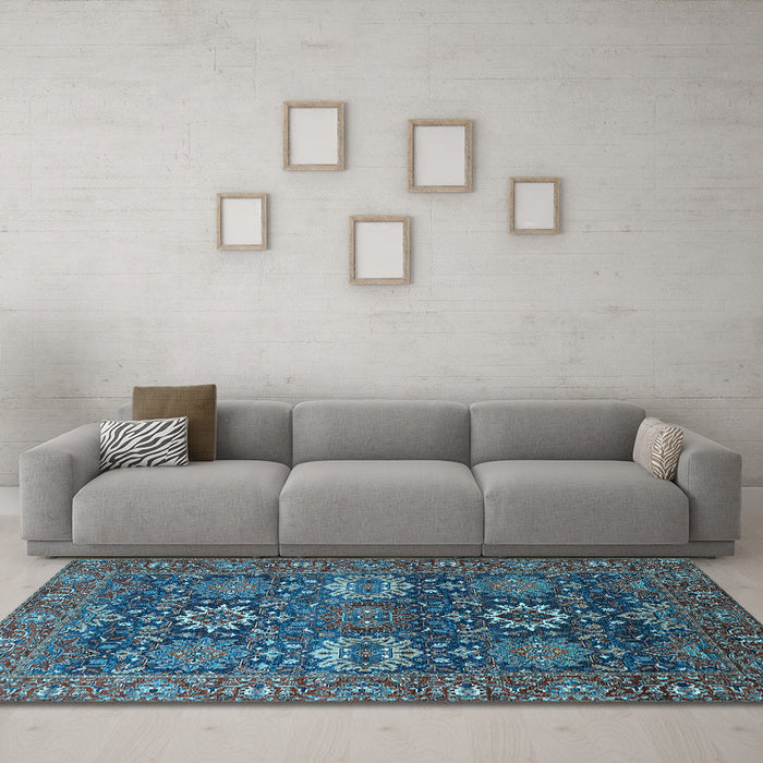 Machine Washable Oriental Light Blue Industrial Rug in a Living Room, wshurb2322lblu