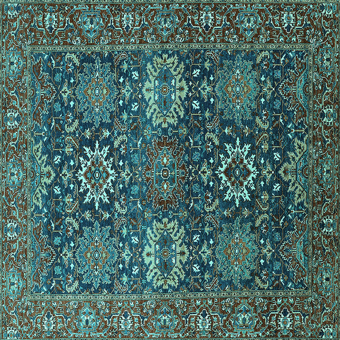 Square Machine Washable Oriental Turquoise Industrial Area Rugs, wshurb2322turq