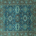 Square Machine Washable Oriental Turquoise Industrial Area Rugs, wshurb2322turq