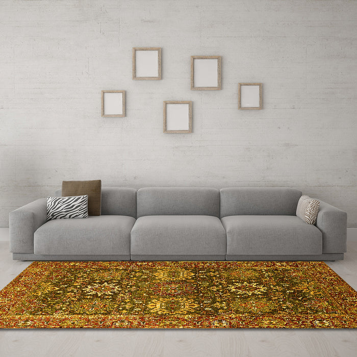 Machine Washable Oriental Yellow Industrial Rug in a Living Room, wshurb2322yw