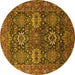 Round Machine Washable Oriental Yellow Industrial Rug, wshurb2322yw