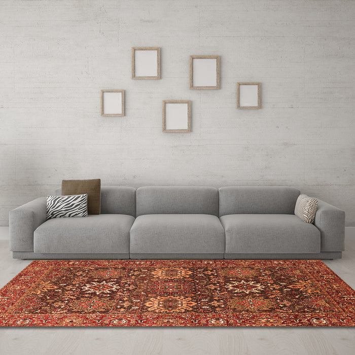 Machine Washable Oriental Orange Industrial Area Rugs in a Living Room, wshurb2322org