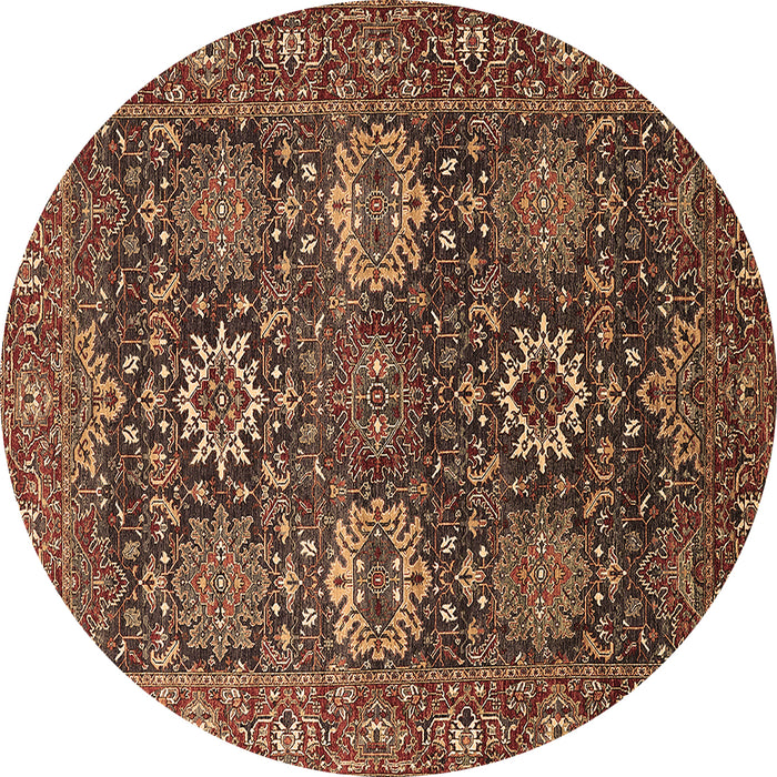 Round Machine Washable Oriental Brown Industrial Rug, wshurb2322brn