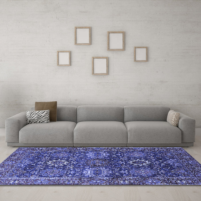 Machine Washable Oriental Blue Industrial Rug in a Living Room, wshurb2322blu