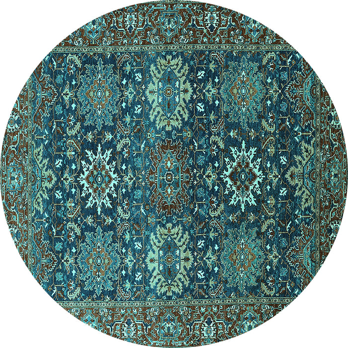 Round Oriental Turquoise Industrial Rug, urb2322turq