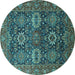 Round Oriental Turquoise Industrial Rug, urb2322turq