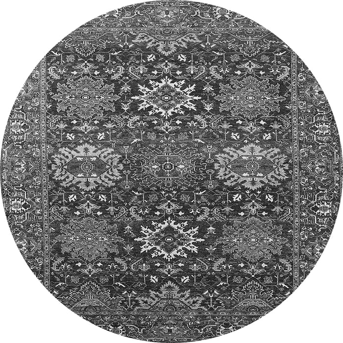 Round Machine Washable Oriental Gray Industrial Rug, wshurb2322gry
