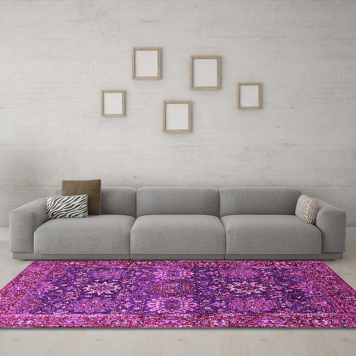 Machine Washable Oriental Pink Industrial Rug in a Living Room, wshurb2322pnk