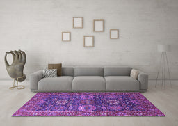 Machine Washable Oriental Purple Industrial Area Rugs in a Living Room, wshurb2322pur