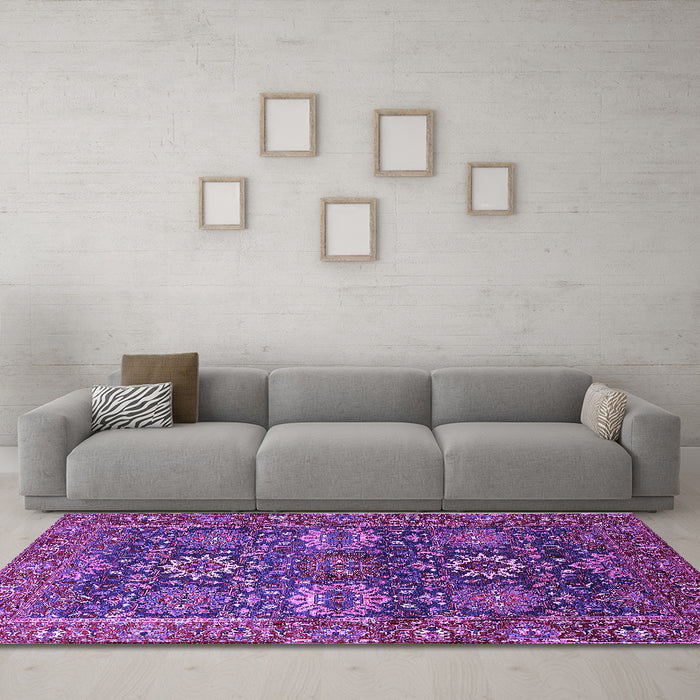 Machine Washable Oriental Purple Industrial Area Rugs in a Living Room, wshurb2322pur