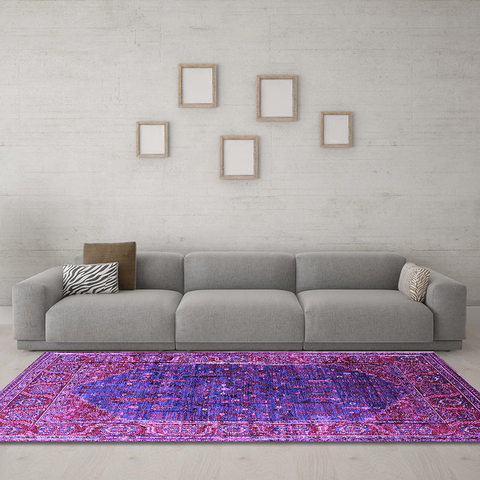 Machine Washable Oriental Purple Industrial Area Rugs in a Living Room, wshurb2323pur