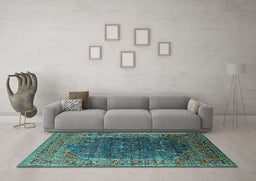 Machine Washable Oriental Turquoise Industrial Area Rugs in a Living Room,, wshurb2323turq