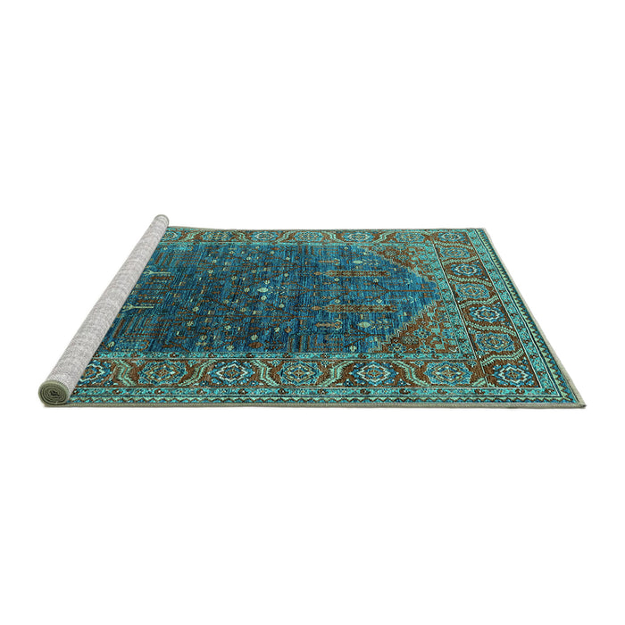 Sideview of Machine Washable Oriental Turquoise Industrial Area Rugs, wshurb2323turq