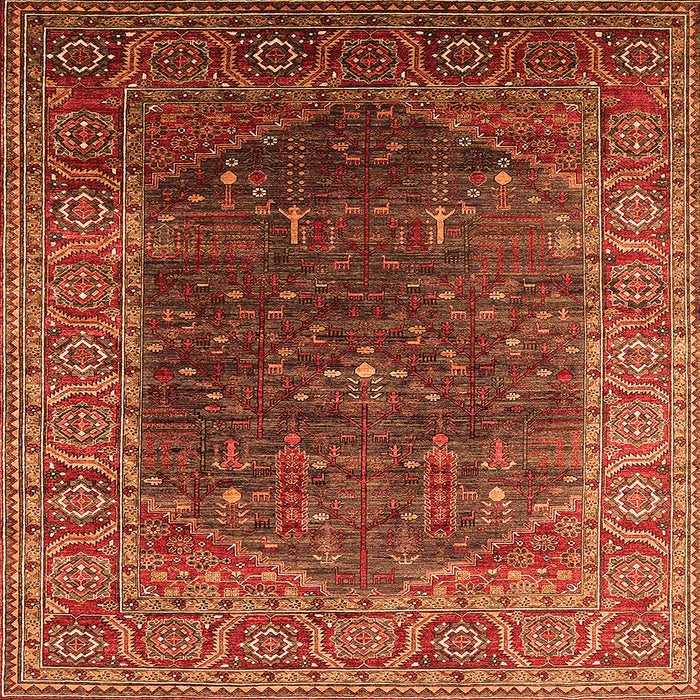 Square Machine Washable Oriental Orange Industrial Area Rugs, wshurb2323org