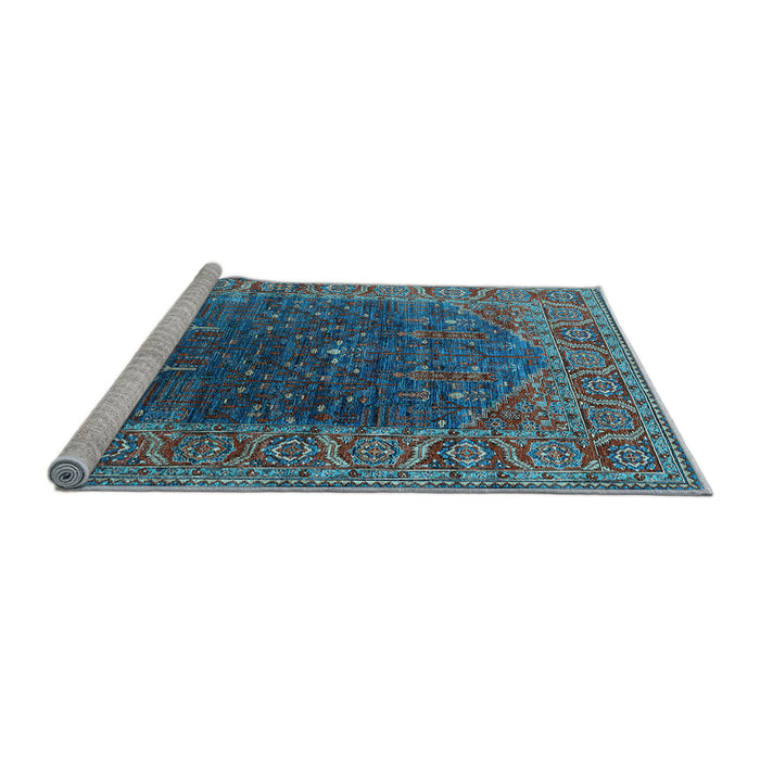 Sideview of Machine Washable Oriental Light Blue Industrial Rug, wshurb2323lblu