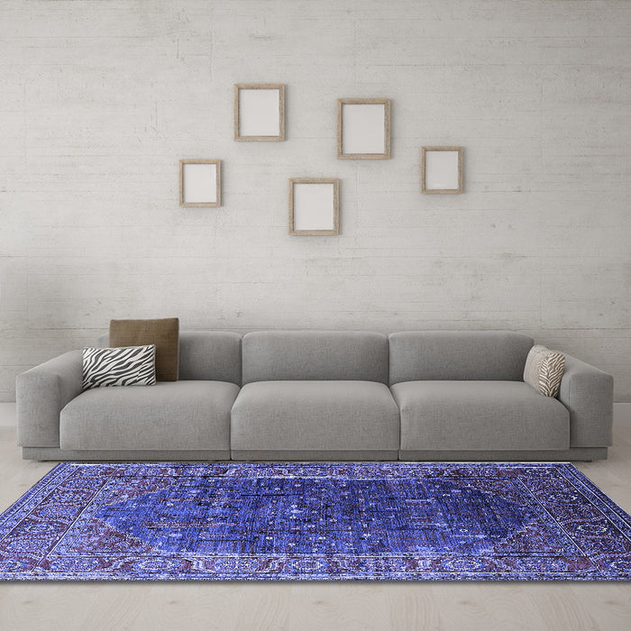 Machine Washable Oriental Blue Industrial Rug in a Living Room, wshurb2323blu
