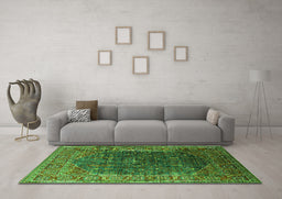Machine Washable Oriental Green Industrial Area Rugs in a Living Room,, wshurb2323grn