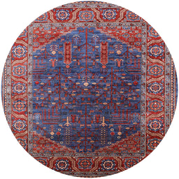 Round Mid-Century Modern Carbon Red Oriental Rug, urb2323