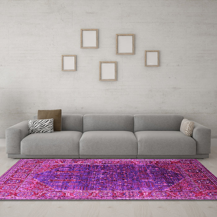 Machine Washable Oriental Pink Industrial Rug in a Living Room, wshurb2323pnk