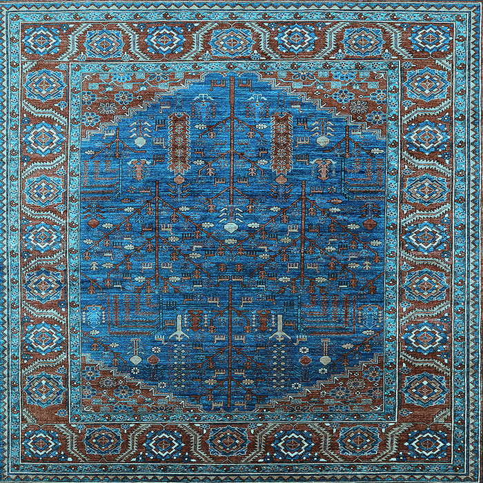 Square Machine Washable Oriental Light Blue Industrial Rug, wshurb2323lblu