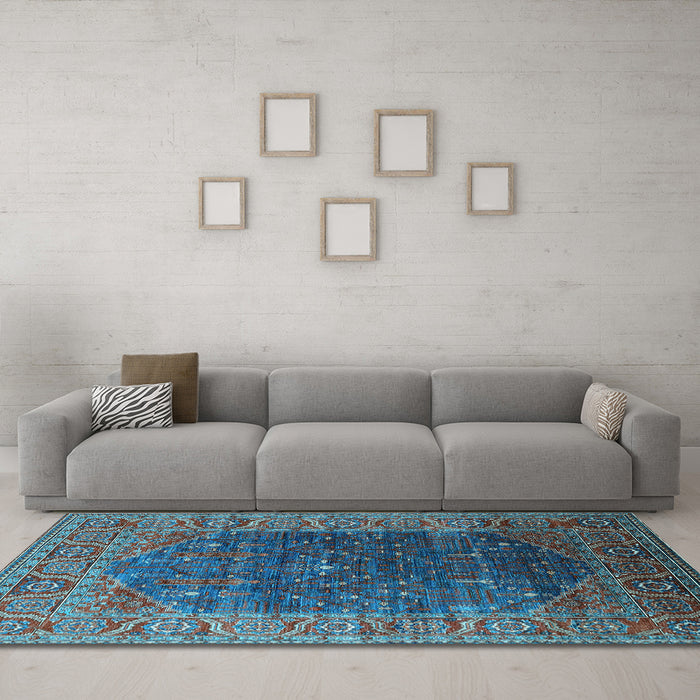 Machine Washable Oriental Light Blue Industrial Rug in a Living Room, wshurb2323lblu