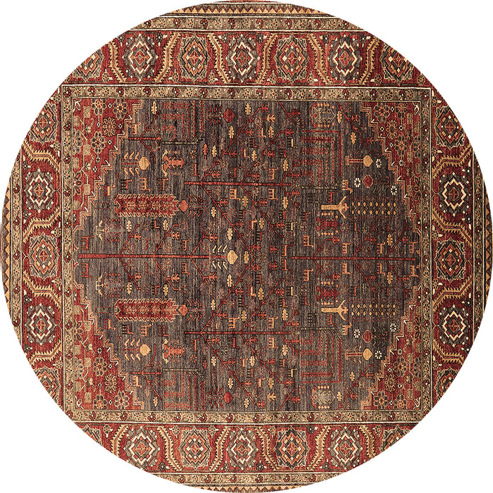 Round Oriental Brown Industrial Rug, urb2323brn