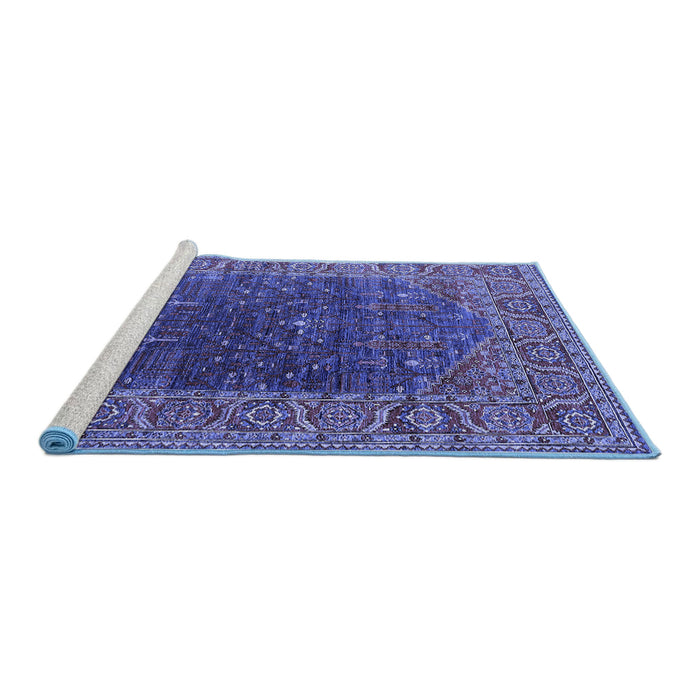 Sideview of Machine Washable Oriental Blue Industrial Rug, wshurb2323blu