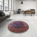 Round Machine Washable Industrial Modern Carbon Red Rug in a Office, wshurb2323