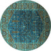 Round Machine Washable Oriental Turquoise Industrial Area Rugs, wshurb2323turq